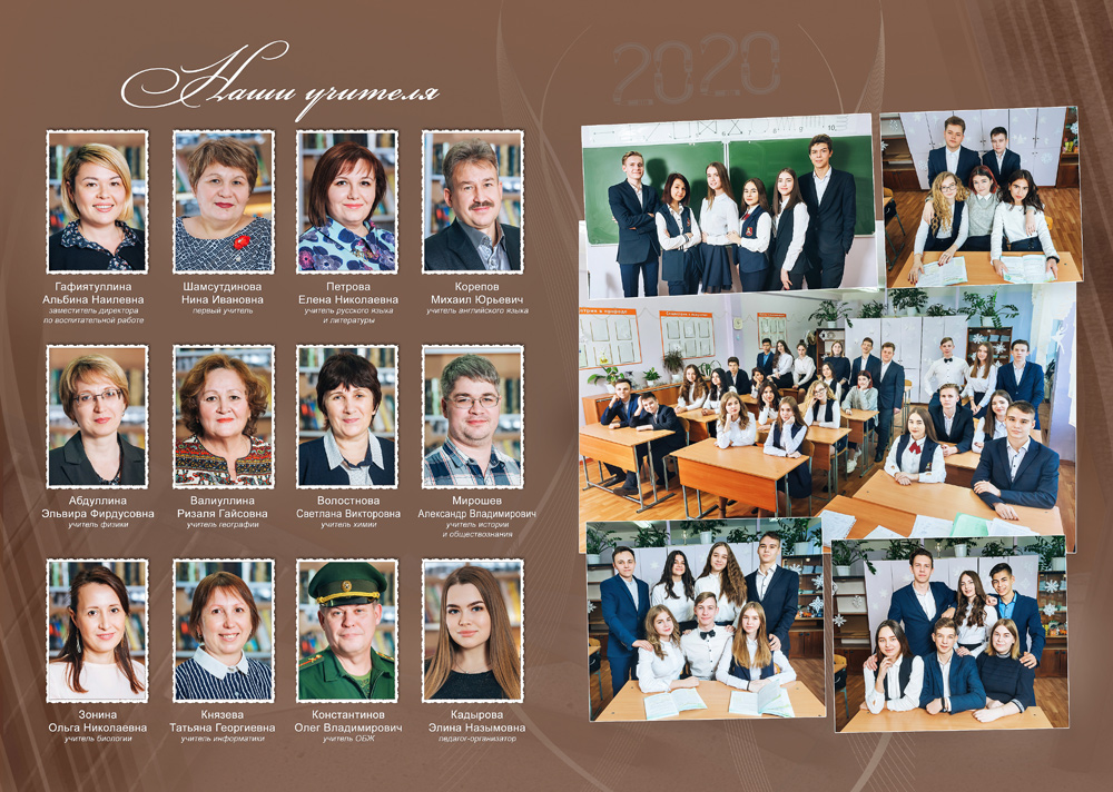 разворот с учителями выпускного альбома Кузембетьевской школы